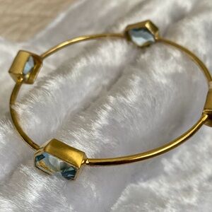 🍀925 S.A.I. Gold and Blue Crystal Bangle Bracelet